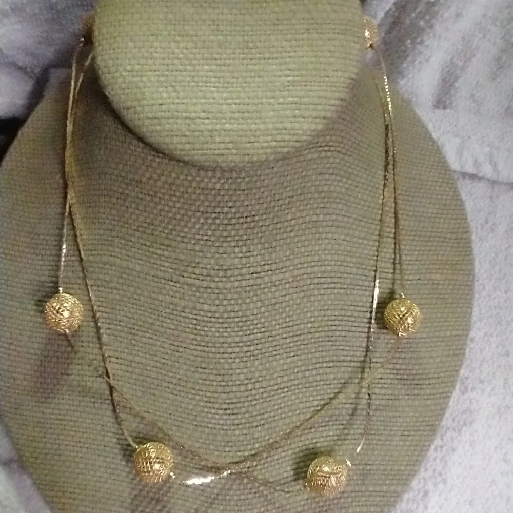 Goldtone mesh ball bead chain necklace